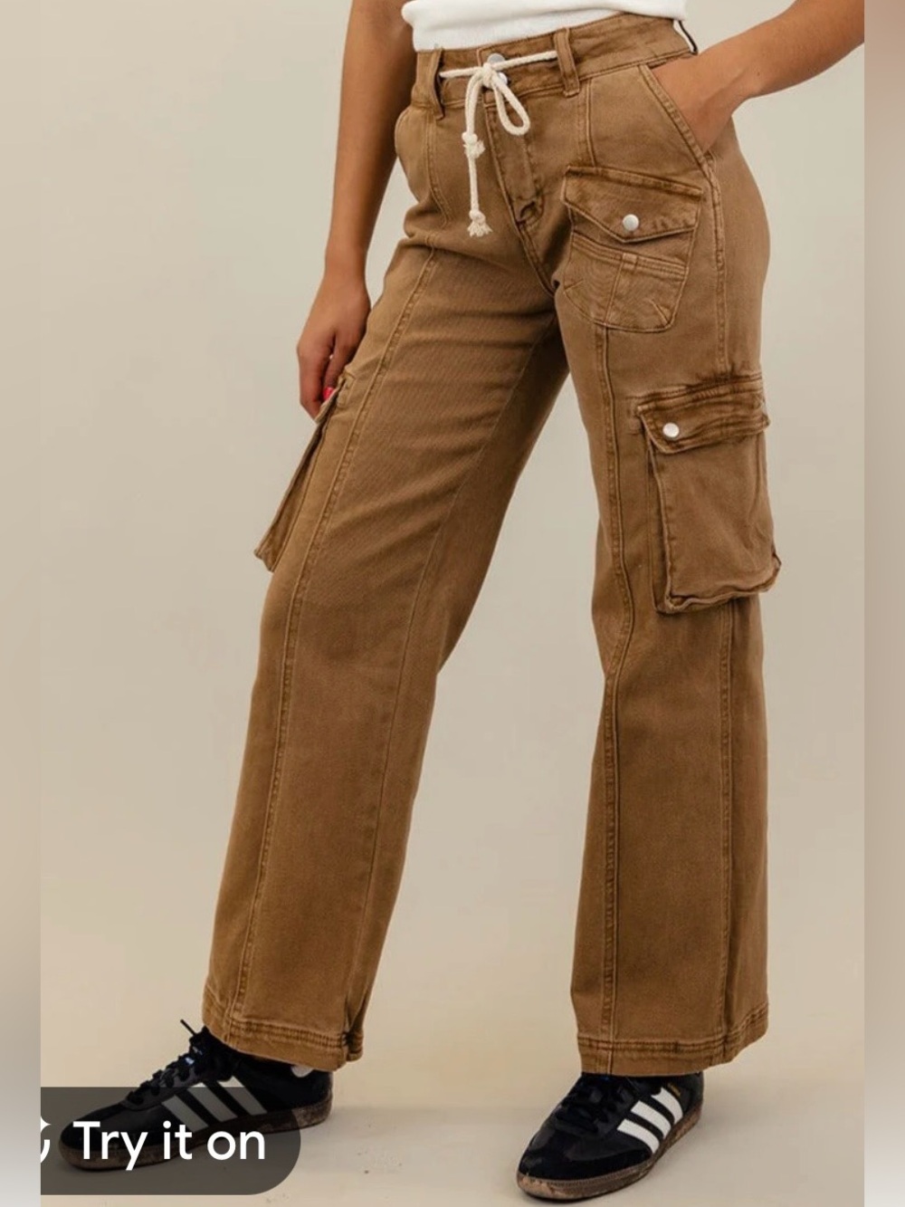 Risen Wide Leg Cargo Pants in Brown size 28